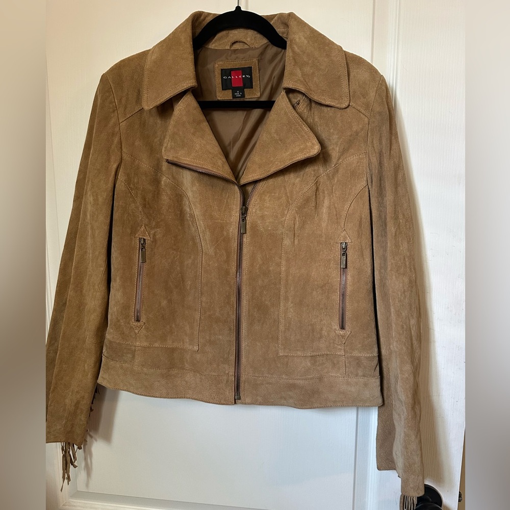 Vintage Gallery Tan Suede Leather  Fringe Biker Style Jacket.  Size M - Picture 2 of 4